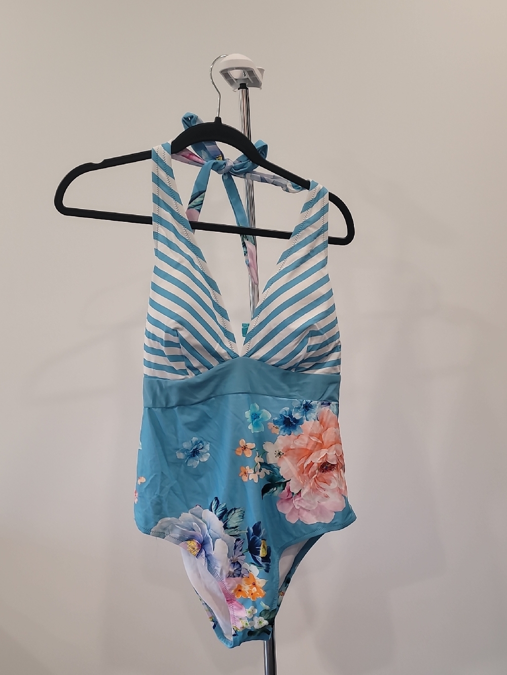 Cupshe Blue Striped & Floral One-Piece Swimsuit